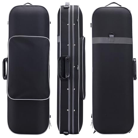 adm Violin Case 4/4 Full Size Sturdy Oblong Violin Hard Case Super Lightweight Portable Hard-Shell with Carrying Straps Travel Carrying Bag for Beginners, Black