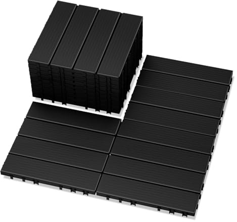 JUOIFIP 12 piastrelle per terrazza, giardino, terrazza, pavimentazione in plastica composita ad incastro, per esterni, resistente alle intemperie, per patio, balcone, cemento, 30 x 30 cm, 1 m² (grigio
