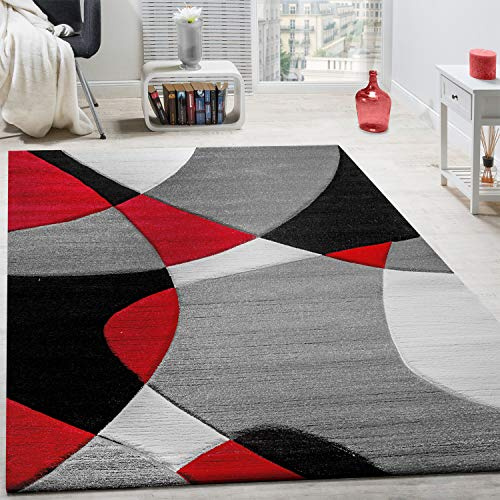 Paco Home Designer Teppich Modern Geometrische Muster Konturenschnitt In Rot Schwarz Grau, Grösse:200x290 cm