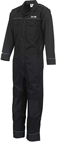 JCB Trade Coveralls Mens Knee Pad Heavy Duty Overalls Boilersuit Work Mechanics (Black, Large)