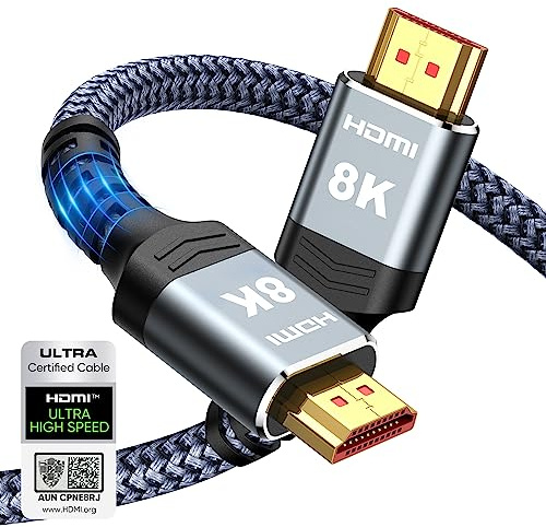 Highwings 8K 10K 4K HDMI Cable 48Gbps 6.6FT/2M, Certified Ultra High Speed HDMI Cable Braided Cord-4K@120Hz 8K@60Hz, DTS:X, HDCP 2.2 & 2.3, HDR 10 Compatible with Roku TV/PS5/HDTV/Blu-ray