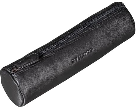 STILORD 'Miller' Federmappe Leder Rund Vintage Federmäppchen Rolle Lederetui Vintage Stifterolle Pencil Case Schlamperrolle aus Echtem Leder, Farbe:schwarz