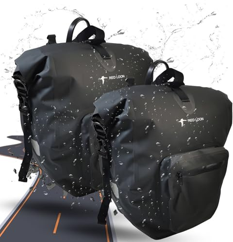 Red Loon Fahrradtaschen eBike Schwarz im 2er Set – Gepäckträgertaschen aus wasserdichtem 500D PVC - Fahrrad Taschen mit Reflektoren – Fahrradtasche geeignet fürs Einkaufen, Radtouren & Arbeit
