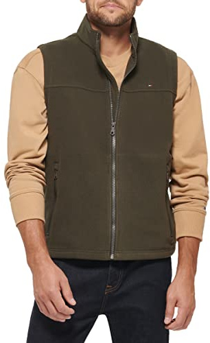 Tommy Hilfiger Polar Fleece-väst för män, olivgrön, XXL, Olivgrön, XXL
