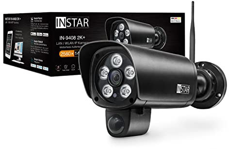 INSTAR IN-9408 2K+ schwarz - LAN/WLAN Überwachungskamera mit künstlicher Intelligenz - wetterfeste Außenkamera - 2,4Ghz und 5Ghz WLAN - WPA3 - HomeKit - PIR - Weitwinkel - RTSP