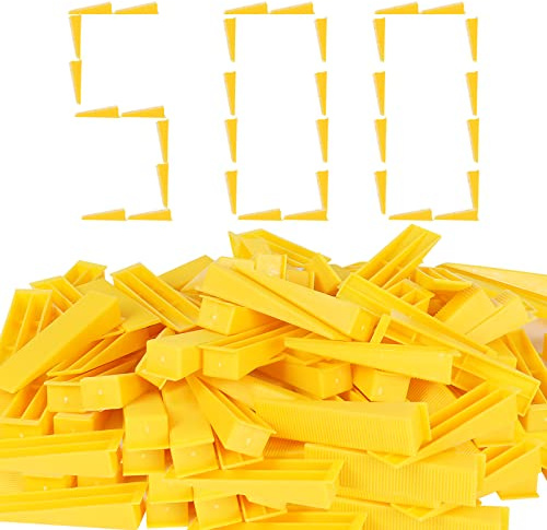 500 Pcs Reusable Leveling Wedges,Reusable Tile Leveling System Wedges for 1/8 Spacers,1/16 Spacers,1/32 Spacersand Tile Leveling System Kit,for Tile Leveler Installation(500yellow Reusable Wedges)