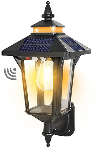 Solar Powered Wall Lantern Lights Outdoor with 3 Modes, Motion Sensor Solar Wall Light Waterproof, Dusk to Dawn LED Exterior Front Porch Lights Fixtures Wall Mount for Garage House Patio Doorway Yard