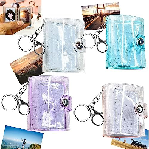 KBNIAN 4 Portachiavi Mini Album Fotografico da 2 Pollici, 24 Tasche Portafoto in PVC Mini Raccoglitore Piccolo Album Fotografico per Album Fotografico per Carte