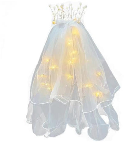 XineYuor Schleier Braut, LED Brautschleier,Schleier kurz Perlenschleier Elegante Braut Tüll mit Haarspangen Brautschleier Hochzeitsschleier für JGA Junggesellinnenabschied Hochzeit Schleier