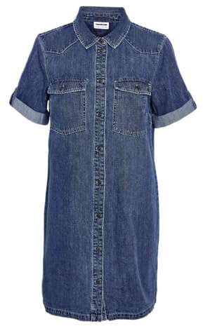 Noisy may Dam kort denim jeansklänning oversize kortärmad skjorta design basic skjortklänning, blå, M