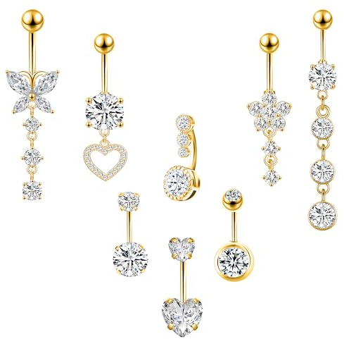 LEE&RO Gold Belly Button Ring Dangle Stainless Steel Belly Rings 14G Belly Button Piercing Cute Navel Ring Belly Piercing Jewelry