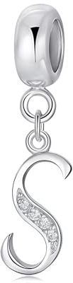 Symretie Pendentif avec Initiale S en Argent 925 pour Femme, Compatible avec les Bracelets et Colliers de Style Pandora et Européen. Convient aux Femmes et aux Filles.