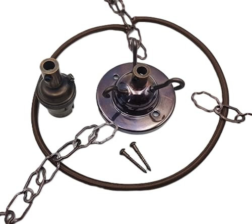 3 Hook Ceiling Rose Pendant Set Antique Brass Finish Includes Ceiling Rose, Cable, Chains and Lamp Holder (12 inch Chain Length)