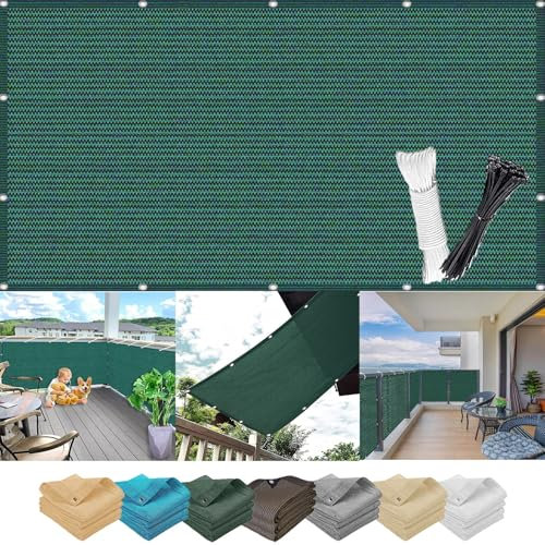 Brise-Vue pour Balcon avec Œillet 0.9 x 7.5 m, Protection UV Résistant Déchirures et Au Vent Protection Contre Les Regards Habillage Balcon Protection Solair, with Rope, pour Porches, Vert