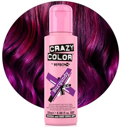Crazy Color Vibrant Burgundy Semi-Permanent Hair Dye. Highly Pigmented Purple Wine Conditioning & Oil Nourishing Vegan Formula | No Bleach or Ammonia | 100ml