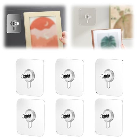 Klebenagel,Bilder Aufhängen Ohne Bohren,Klebehaken Bilderrahmen, Bildaufhänger Selbstklebend für Bilder, Poster, Fotos, Dekorative Gemälde (6)