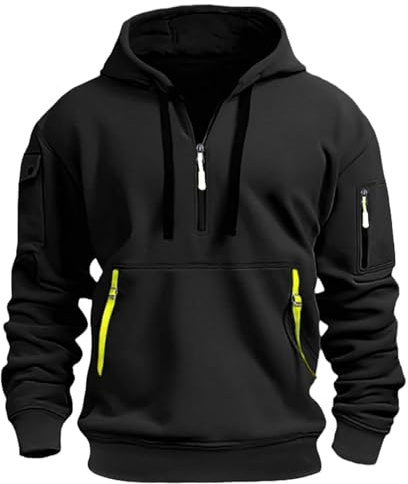 Mens Hoodies Half Zip Pullover Work Jumpers Military Tactical Sweatshirts Sport Hooded Sweatshirts Winter Jackets Long Sleeve Hoody Top Zipper Pockets Casual Fashion Gym Work Sports Coat
