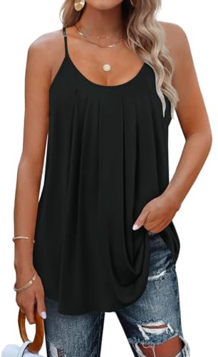 SENBATU Débardeur Femme Bretelles Spaghetti sans Manches Hauts D'été Femme Plissé Col Rond Chemisier S-2XL 34-52