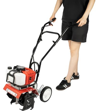 HOARLICN Fresa da giardino, motozappa a benzina velocità 6500-7000r/min ampia capacità di protezione 0,95L benzina fresa da giardino per aziende agricole, parchi, piccole e grandi aziende.