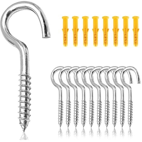 Lot de 20 crochets à visser en acier inoxydable 304 avec bouchons en caoutchouc jaune M8 x 40, vis à crochet robustes pour l'intérieur et l'extérieur, petit crochet à vis, idéal pour la décoration et