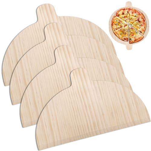 PORFOYO Pizzaschieber Holz 4 Stück, Pizzaschaufel, Pizza Schieber Pizzabrett, Flammkuchenbrett, Pizza Peel, Pizzaheber Brotbackschieber Holz ür Hausgemachte Pizza und Brot, 28 x 17 cm