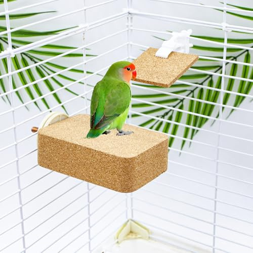 MinrzPet Bird Cage Accessories, Soft Wood Standing Platform with Wooden Chew Chips, Bird Toys for Budgies, Cockatiels, Lovebirds, Green Cheeks, Small to Medium Birds