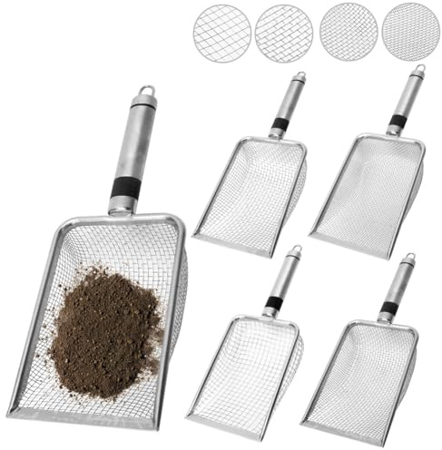 Yuragim 4 colino da giardino in acciaio inox, colino da giardino, colino per compost in acciaio inox, per terra, compost, semi, pala per criceti, sabbia e uccelli (maglia 2/2,8/3,8/5 mm)