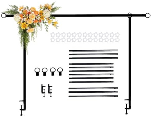 Arco de Mesa, Juego de Arco de Mesa Ajustable con Abrazaderas con Altura 70-120 cm y Ancho 125-250 cm Soporte Mesa Decoracion Negro de Metal para Bodas Celebraciones Decoración de Fiestas