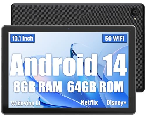 Whitedeer Tablet 10 Pulgadas Android Tablet 8GB RAM + 64GB ROM (hasta 1TB TF), Pantalla IPS HD 1280x800, Cámara Dual 8MP + 5MP, Batería 5000mAh, WiFi 6+BT5.4, GMS Widevine L1, Face ID