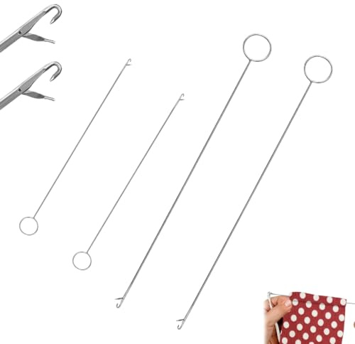 4 Piezas Gancho Volteador Bucle Acero Inoxidable con Pestillo,volteadores de bucle para abalorios,herramienta de costura,Pasa Cordones para Costura Cinturón Cinta Tubo Tela DIY Tejer