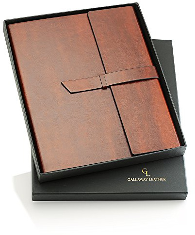 GALLAWAY LEATHER Padfolio Portfolio Folder – Slim Portfolio Folio Organizer Holder for Letter Legal A4 Note Pads Notebooks for Men Women Refillable Business Leather Portfolio Binder, Dark Chocolate