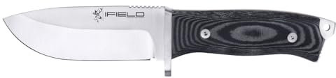 IFIELD Workout EL29103 Sportjagdmesser, 11,7 cm Satin MOVA-Klinge, schwarzer Micarta-Griff, mit schwarzem Lederbeutel, Campinggerät zum Angeln, Jagen, Sport treiben
