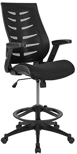 Flash Furniture Kale High-Back Ergonomic Mesh Office Chair with Flip-Up Arms and Adjustable Foot Ring, Spine-Back Tall Executive Swivel Chair, Black