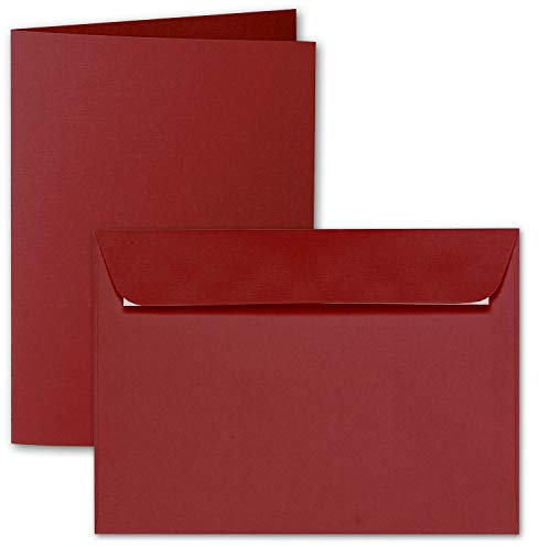 ARTOZ 15x DIN A5 Faltkarten-Set mit Umschlägen - weinrot (Rot) - 148 x 210 mm - gerippte Bastelkarten blanko mit Brief-Umschlägen - 220 g/m²