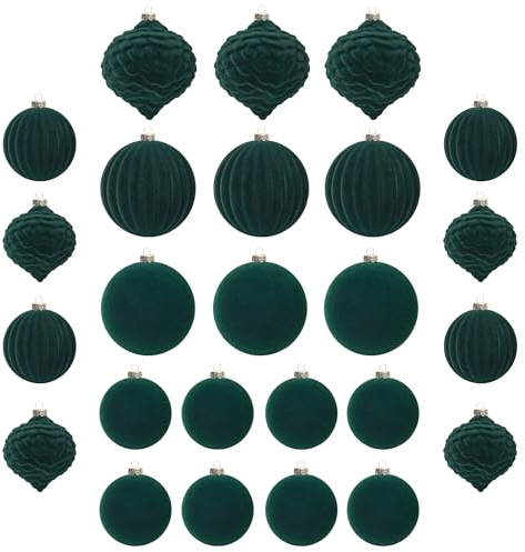 25 stück kunstoff Velvet weihnachtskugeln samt grün 6cm 8cm für Weihnachtsbaum christbaumkugeln grüne Kugeln mit Haken Anhänger samtbezug Weihnachten deko Tish