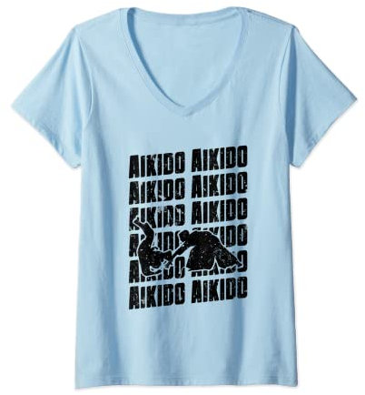 Damen Aikido Repeat Design Combat Hakama Martial Arts T-Shirt mit V-Ausschnitt