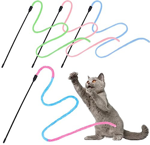 simarro 4 Pack Interactive Cat Wands Gradient Color Cat Training Toy Interactive Indoor Accessory