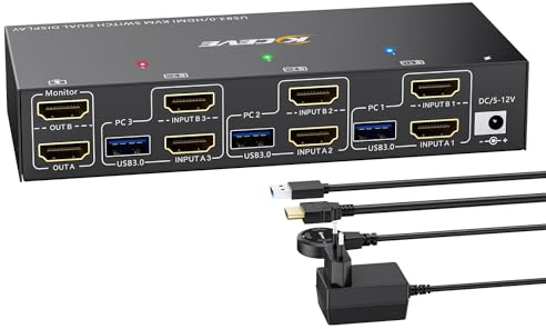 Switch KVM USB 3.0 3 PC 2 monitor Emulatore EDID 4K@60Hz, ESKEVE Switch KVM HDMI 2K@120Hz per 3 PC Condividi 2 monitor e 4 dispositivi USB 3.0, con cavo USB + controllo desktop