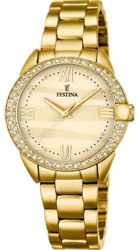 Festina Montre Femme Analogique Acier Inoxydable 316L Doré - Quartz - Verre minéral Haute résistance - Étanche 5 ATM - Special Prices F20685/2