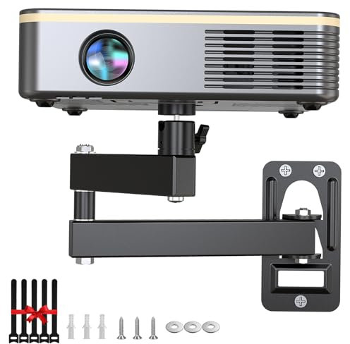 DAWASAPAT Support mural universel pliable pour porjecteur avec vis de 6,35 mm, support de suspension réglable inclinable et pivotant pour projecteur avec attaches de câble