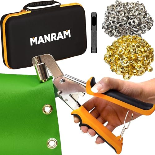 Grommet Tool Kit - 3/8 Inch Eyelet Press Pliers 10mm, Pliers Tool for Tarps, Fabric & Leather, Grommets Puncher with Hole Punch and 600 pcs Grommets