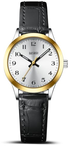 BAISHIOI Damenuhren Analog Quarz Uhren mit Lederarmband 30M Wasserdicht Armbanduhren für Frauen Damen Business Casual Mode Uhren -Gold