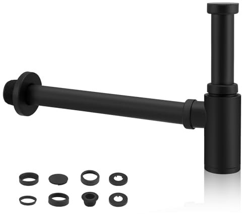 Vehoukli Brass Sink Waste Trap G1 1/4, Adjustable P-Trap with 300mm Extension Tube, Anti-Odour & Leakproof, Universal Drain Pipe for Bathroom Basins