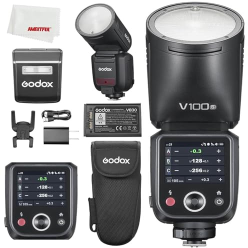 Godox V100 S V100S 100Ws TTL Flash de iones de litio de cabeza redonda para cámara Sony, flash de potencia completa de 400, tiempo de recuperación de 1,7 s, flash inferior SU-1, acoplamiento de un