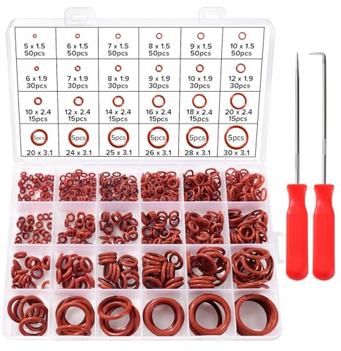 Lyeteung 600 Stücke 24 Größen O Ring Dichtungsringe Set, Silikon Dichtungen Ringe Kit, O Ring Sortiment mit Pick und Haken, für Sanitär Unterlegscheiben Auto Schnellreparatur, Rot