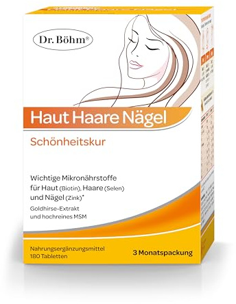 Dr Böhm Haut Haare Nägel mit Biotin, Zink & Selen, 180 Tabletten | MSM, Silizium aus Goldhirse und Kieselerde, Pantothensäure - laktosefrei, glutenfrei - 3-Monats-Packung für Erwachsene