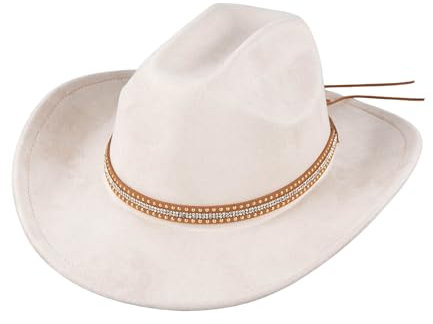 Yuedefly Cowboyhut Damen Herren mit Diamant-gürtel,Fedora Hat Belt Buckle Retro Panama Floppy Hat,Wilder Westen, Verkleidung, Kostüm, Karneval, Mottoparty(beige)