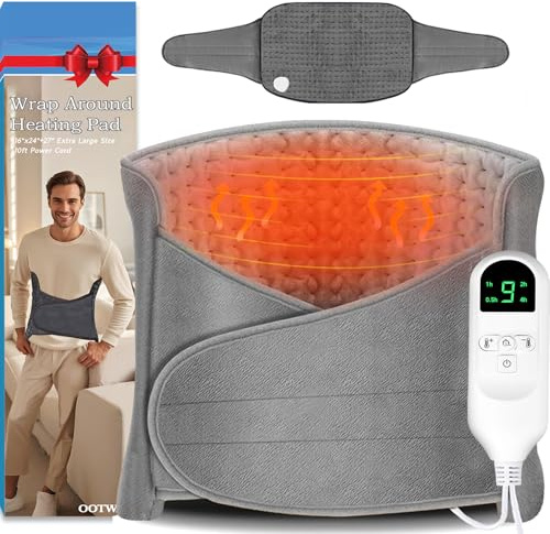 Extra Large Heating Pad for Period Cramps/Back Pain Relief,16 * 24 Heat Pad+27 Belt Wearable（51 in Total 4 Timer(0.5H/1H/2H/4H) 9 Heat 10ft Long Cord Electric Wrap Around Heating Pad(Gray)