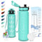 Motswedi Botella Agua, 1L sin BPA, Botella de Agua, Reutilizable, Cantimplora, con Marcador de Tiempo, Botella Agua Gimnasio, Botella para Niños, Deporte, Running, Gimnasio, Bicicleta, Azul Verdoso