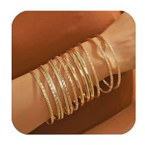 Uwiyo 10-12PCS Gold Bangle Bracelets for Women, Stackable Gold Bangles Indian Bangles for Womens Girls Jewellery Accessories for Wedding Birthday Party Costume (Golden Set 6-12PCS)